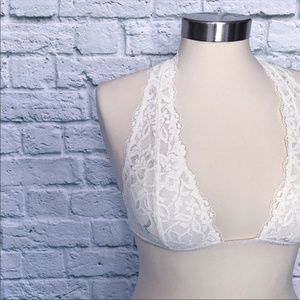 FREE PEOPLE NWT White Lace Truly Madly Deeply Halter Ivory Bra Size S